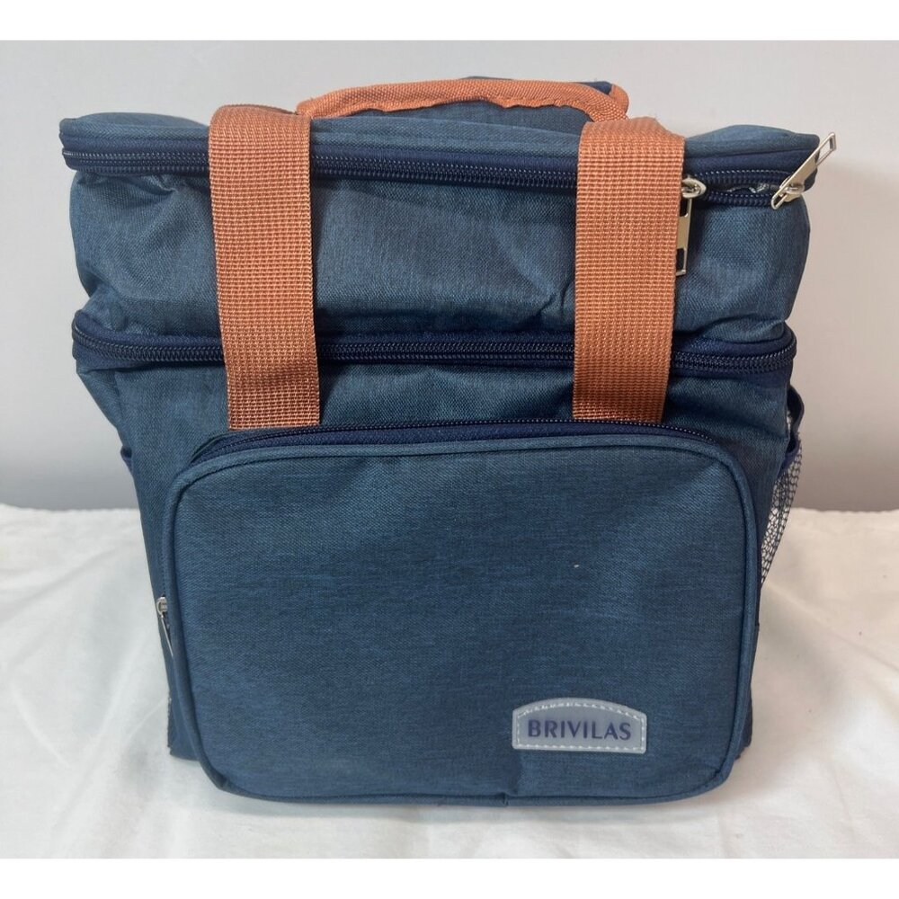 Brivilas Insulated Lunch Bag With Dual Zipper & Mesh Pocket 2 Compartments